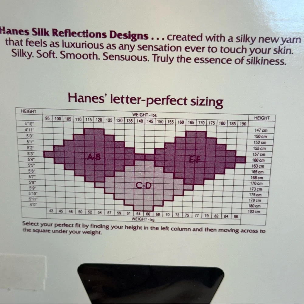 Vintage Hanes Silk Reflections Silky Light Control Size C-D. Jet. NWT‎